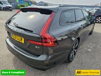 USED 2021 21 VOLVO V90 Grey 2.0 B4 MHEV R-Design, 80,900 miles, ULEZ compliant, Automatic, Sat Nav, Leather, Rear camera, CarPlay/Android Auto, Full Volvo Service history This 2021 Volvo V90 B4 R Design offers a compelling blend of style and efficiency, boasting a 2.0 litre petrol hybrid engine and meeting Euro 6 emission standards.  With a 3 month warranty for your peace of mind, this R Design trim level comes equipped with a Climate Pack featuring heated seats and a heated steering wheel, perfect for those colder days.  Enjoy seamless connectivity with smartphone integration, including Apple CarPlay and Android Auto, and the convenience of Keyless Drive with ke