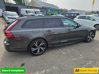 USED 2021 21 VOLVO V90 Grey 2.0 B4 MHEV R-Design, 80,900 miles, ULEZ compliant, Automatic, Sat Nav, Leather, Rear camera, CarPlay/Android Auto, Full Volvo Service history This 2021 Volvo V90 B4 R Design offers a compelling blend of style and efficiency, boasting a 2.0 litre petrol hybrid engine and meeting Euro 6 emission standards.  With a 3 month warranty for your peace of mind, this R Design trim level comes equipped with a Climate Pack featuring heated seats and a heated steering wheel, perfect for those colder days.  Enjoy seamless connectivity with smartphone integration, including Apple CarPlay and Android Auto, and the convenience of Keyless Drive with ke
