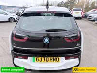 USED 2020 70 BMW I3 White 42.2kWh electric hatchback, 25,450 miles, Automatic, 19in alloys, CarPlay/Android Auto, Sat nav, Rear camera, Heated seats, DAB, A/C. This 2020 BMW i3 presents an exceptional ownership proposition, having been meticulously maintained by a single owner and boasting remarkably low mileage for its age at just 25,450 miles. As a fully electric vehicle, it offers an impressive battery total capacity of 42 kWh, providing a maximum range of 190 miles when new. Charging is convenient, with a full charge at home using a 7kW charger taking approximately 5 hours and 15 minutes, while rapid public charging can replenish the battery from e