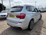 USED 2015 64 BMW X3 2.0 20d M Sport SUV 5dr Diesel Auto xDrive Euro 6 (s/s) (190 ps) Glacier Silver with full black Nevada leather interior. BMW xDrive all wheel drive, automatic transmission, 190ps diesel returning 54.3mpg average. Heated front seats, BMW navigation, DAB radio, Bluetooth with USB, dual zone climate control, powered tailgate, reversing camera, front and rear parking sensors, electric towbar, 19in M Sport alloys, xenon headlights, sport suspension, cruise control, gearshift paddles and run flat tyres. Freshly serviced, new MOT and 6 months warranty including bre