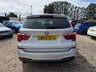 USED 2015 64 BMW X3 2.0 20d M Sport SUV 5dr Diesel Auto xDrive Euro 6 (s/s) (190 ps) Glacier Silver with full black Nevada leather interior. BMW xDrive all wheel drive, automatic transmission, 190ps diesel returning 54.3mpg average. Heated front seats, BMW navigation, DAB radio, Bluetooth with USB, dual zone climate control, powered tailgate, reversing camera, front and rear parking sensors, electric towbar, 19in M Sport alloys, xenon headlights, sport suspension, cruise control, gearshift paddles and run flat tyres. Freshly serviced, new MOT and 6 months warranty including bre