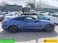 USED 2021 70 BMW 4 SERIES Blue 2.0 420d MHT M Sport coupe, 53,300 miles, ULEZ compliant, Automatic, Leather, 18in Alloys, A/C, Bluetooth, DAB, Sat Nav, Harman Kardon,  This 2021 BMW 4 Series 420d M Sport offers an exceptional blend of performance and advanced technology.  As a Euro 6 compliant model, it features a 2.0 litre diesel hybrid engine, providing efficient power.  The M Sport trim enhances its sporty appeal, complemented by the M Sport Pro Package and striking blue high gloss M Sport brakes.  Inside, you'll find the Premium Branded Sound System, including a Harman Kardon loudspeaker system, and the comprehensive Technology Plus Pack. This pack include