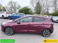 USED 2022 22 FORD FIESTA Red 1.0T EcoBoost MHEV Titanium Vignale hatchback, 16,250 miles, ULEZ compliant, Auto, Sat Nav, B&O audio, Panorama roof, Camera, 17in alloys, A/C. This 2022 Ford Fiesta Titanium Vignale boasts an exceptionally low mileage of just 16,250 miles, a testament to its careful single owner. This Euro 6 compliant 1.0L Petrol Hybrid is presented with a full dealership service history, most recently serviced on 28 February 2025 at 11,975 miles. A 12 month MOT will be provided on purchase, and the vehicle comes with a 3 month warranty for your peace of mind.  Experience the refined features of this Fiesta, including an opening panorama roof that floo