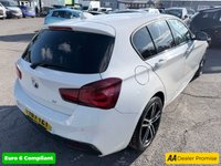 USED 2018 67 BMW 1 SERIES White 1.5 116d M Sport Shadow Edition, 40,000 miles, ULEZ compliant, 6-speed manual, 18in alloys, Sat Nav, A/C, Cruise, DAB, HK audio, rear sensors. This 2018 BMW 1 Series 116d M Sport Shadow Edition boasts exceptionally low mileage for its age, having covered just 40,000 miles, and has been cared for by only two owners.  This Euro 6 compliant 1.5L diesel model comes with a 12 month MOT provided on purchase, ensuring peace of mind.  It features automatic single zone climate control, a rain sensor that activates headlights automatically, and rear parking distance control for added convenience.  Enjoy seamless connectivity with Bluetooth hands