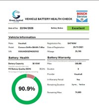 USED 2021 71 VAUXHALL Corsa Electric 50kWh Griffin Hatchback 5dr Electric Auto (7.4Kw Charger) (136 ps) BATTERY HEALTH REPORT 90.9%