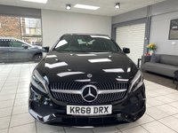 USED 2018 68 MERCEDES-BENZ A-CLASS 2.1 A200d AMG Line (Premium Plus) Hatchback 5dr Diesel 7G-DCT Euro 6 (s/s) (136 ps) COSMOS BLACK / BLACK ARTICO LEATHER / FABRIC TRIM (RED STITCHING) / HEATED FRONT 3X MEMORY SEATS / DUAL ZONE CLIMATE / PANORAMIC ROOF / ELECTRIC WINDOWS / POWERFOLD MIRRORS / AUTO LIGHTS / WIPERS / SATNAV / DAB FM AM CD TUNER / BLUETOOTH / USB / FRONT AND REAR PARKING SENSORS / 18" GREY FINISH ALLOYS / SERVICE HISTORY