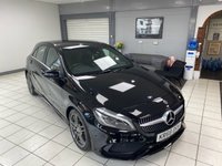 USED 2018 68 MERCEDES-BENZ A-CLASS 2.1 A200d AMG Line (Premium Plus) Hatchback 5dr Diesel 7G-DCT Euro 6 (s/s) (136 ps) COSMOS BLACK / BLACK ARTICO LEATHER / FABRIC TRIM (RED STITCHING) / HEATED FRONT 3X MEMORY SEATS / DUAL ZONE CLIMATE / PANORAMIC ROOF / ELECTRIC WINDOWS / POWERFOLD MIRRORS / AUTO LIGHTS / WIPERS / SATNAV / DAB FM AM CD TUNER / BLUETOOTH / USB / FRONT AND REAR PARKING SENSORS / 18" GREY FINISH ALLOYS / SERVICE HISTORY
