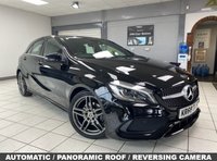 USED 2018 68 MERCEDES-BENZ A-CLASS 2.1 A200d AMG Line (Premium Plus) Hatchback 5dr Diesel 7G-DCT Euro 6 (s/s) (136 ps) COSMOS BLACK / BLACK ARTICO LEATHER / FABRIC TRIM (RED STITCHING) / HEATED FRONT 3X MEMORY SEATS / DUAL ZONE CLIMATE / PANORAMIC ROOF / ELECTRIC WINDOWS / POWERFOLD MIRRORS / AUTO LIGHTS / WIPERS / SATNAV / DAB FM AM CD TUNER / BLUETOOTH / USB / FRONT AND REAR PARKING SENSORS / 18" GREY FINISH ALLOYS / SERVICE HISTORY