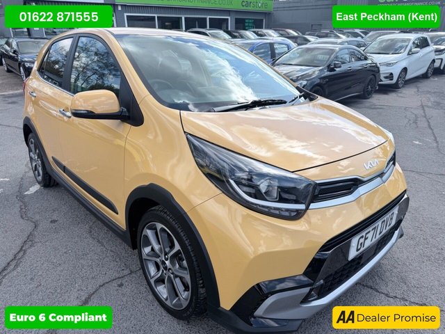 View our Kia Picanto Yellow 1.0 DPi X-Line S hatchback, 5,200 miles, ULEZ compliant, Automatic AMT, CarPlay/Android Auto, Rear Camera, Rear sensors, 16in alloys, A/C.