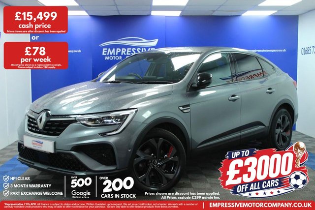 View our Renault Arkana 1.6 E-TECH r.s. line SUV 5dr Petrol Hybrid Auto 2WD Euro 6 (s/s) (145 bhp)