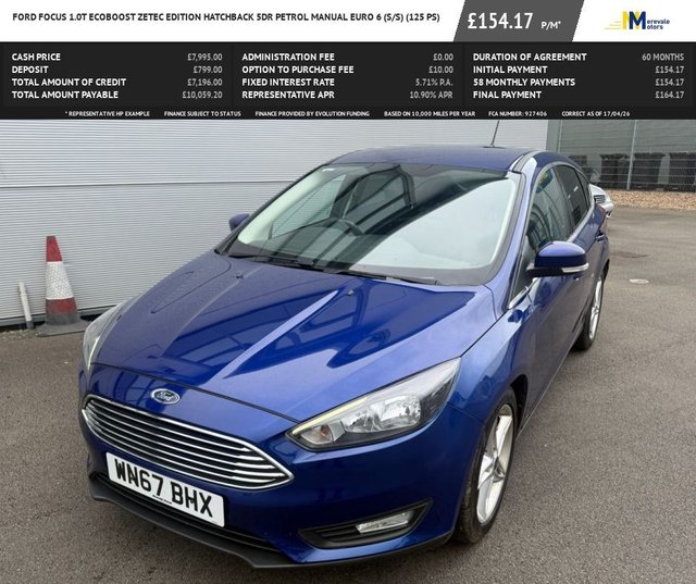FORD FOCUS 1.0T ECOBOOST ZETEC EDITION HATCHBACK 5DR PETROL MANUAL EURO 6 S S...