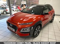 USED 2018 18 HYUNDAI KONA 1.6 T-GDI 176PS 4WD PREMIUM GT DC AUTOMATIC 5DR HATCHBACK TANGERINE COMET PEARL / DARK KNIGHT ROOF / BLACK LEATHER TRIM / CLIMATE CONTROL / HEATED FRONT SEATS / ELECTRIC FRONT SEATS / ELECTRIC WINDOWS / POWERFOLD MIRRORS / AUTO LIGHT & WIPERS / LANE ASSIST / FM AM TUNER / BLUETOOTH / APPLE CARPLAY / ANDROID AUTO / REAR PARKING CAMERA AND SENSORS / PRIVACY GLASS / 18" ALLOY WHEELS / SERVICE HISTORY