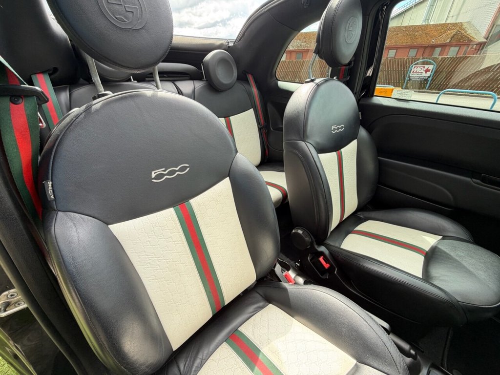 USED 2013 13 FIAT 500C 1.2 byGucci Convertible 2dr Petrol Dualogic Euro 5 (s/s) (69 bhp) VERY RARE AND DESIRABLE AUTOMATIC VERSION OF THE FIAT 500 BY GUCCI FEATURING GUCCI INTERIOR AND SIGNATURE ROOF STRIPES