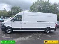 USED 2022 72 VOLKSWAGEN CRAFTER White 2.0 TDI CR35 Trendline van, 78,400 miles, Euro 6, ULEZ compliant, 6-Speed manual, A/C, Bluetooth, Cruise, DAB, F&R sensors. Plus VAT @ 20%! This 2022 Volkswagen Crafter presents an exceptional ownership proposition, having been meticulously maintained by a single owner with a service history at 20k, 53k, 72k, 78k, most recently serviced on 19th February 2026 at 78,191 miles. This 2.0 TDI CR35 Trendline FWD LWB High Roof model, registered in 2022, is powered by an efficient 2.0 litre Euro 6 diesel engine and boasts a substantial 3000 kg towing weight. For your peace of mind, it will be supplied with a 12 month MOT upon purchase, ensu