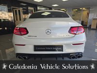 USED 2020 69 MERCEDES-BENZ C CLASS 3.0 C43 V6 AMG (Premium) Coupe 2dr Petrol G-Tronic+ 4MATIC Euro 6 (s/s) (390 ps) ULTRA LOW MILEAGE EXAMPLE IN DESIGNO DIAMOND WHITE COACHWORK WITH CRANBERRY RED LEATHER SPORTS LEATHER