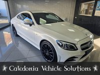 USED 2020 69 MERCEDES-BENZ C CLASS 3.0 C43 V6 AMG (Premium) Coupe 2dr Petrol G-Tronic+ 4MATIC Euro 6 (s/s) (390 ps) ULTRA LOW MILEAGE EXAMPLE IN DESIGNO DIAMOND WHITE COACHWORK WITH CRANBERRY RED LEATHER SPORTS LEATHER