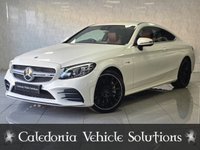 USED 2020 69 MERCEDES-BENZ C CLASS 3.0 C43 V6 AMG (Premium) Coupe 2dr Petrol G-Tronic+ 4MATIC Euro 6 (s/s) (390 ps) ULTRA LOW MILEAGE EXAMPLE IN DESIGNO DIAMOND WHITE COACHWORK WITH CRANBERRY RED LEATHER SPORTS LEATHER