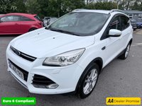 USED 2015 65 FORD KUGA White 1.5T EcoBoost Titanium X SUV, 81,300 miles, Euro 6, ULEZ compliant, Automatic AWD, 8in screen, Sat nav, Panorama roof, 18in alloys, A/C This 2015 Ford Kuga T Titanium X boasts an MOT valid until January 2027, offering excellent peace of mind for the new owner.  This Four Wheel Drive model is powered by an efficient 1.5 litre petrol engine and meets Euro 6 emissions standards.  Inside, you'll find a wealth of features designed for comfort and convenience, including a striking Panorama Roof with a fixed panoramic sunroof, Dual Zone Electronic Automatic Temperature Control for personalised cabin comfort, and Bi-Xenon headlights for