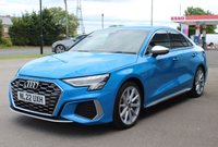 PRE-OWNED 2022 22 AUDI S3 2.0 TFSI Saloon 4dr Petrol S Tronic quattro Euro 6 (s/s) (310 ps) Turbo Blue (575 option), Full Fine Black Nappa Leather S Embossed Sports Seats, Comfort and Sound pack (&pound;995 option), Heated Seats, Satellite Navigation, Brake Callipers in Red With S3 Logo (&pound;290 option), Inlays in Dark Spectrum Aluminium, 3 Spoke Multi Function Steering Wheel, Audi Beam, Auto Dim Rear View Mirror, Audi Drive Select, BAB Radio, Audi Smartphone Interface, Virtual Cockpit, Electric Adjustable heated and Folding Mirrors, Hill Hold Assist, Illuminated Door Sill Trims, Light and Rain
