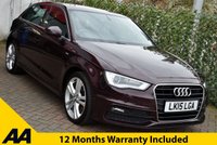 USED 2015 15 AUDI A3 1.4TFSi S-LINE SPORTBACK 5 DOOR S-TRONIC AUTO 123 BHP (EURO 6) Sat Nav / Park Assist / &pound;35 Tax