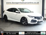USED 2019 19 HONDA CIVIC 1.0 VTEC Turbo SR Hatchback 5dr Petrol CVT Euro 6 (s/s) (126 ps) FULL SERVICE HISTORY +  SATELLITE NAVIGATION + APPLE CARPLAY / ANDROID AUTO + REAR VIEW CAMERA + BLUETOOTH PHONE AND MEDIA CONNECTIVITY + APPS CONTROL + IN CAR ENTERTAINMENT WITH TOUCH SCREEN MEDIA DISPLAY + AUTOMATIC LED HEADLIGHTS + DAB DIGITAL RADIO + DUAL ZONE CLIMATE CONTROL + AIR CONDITIONING + ECO STOP/START SYSTEM + SELECTABLE DRIVING MODES + FRONT AND REAR PARKING SENSORS + 17 INCH ALLOY WHEELS + AUTOMATIC WIPERS WITH RAIN SENSOR + AUTO DIMMING REAR VIEW MIRROR