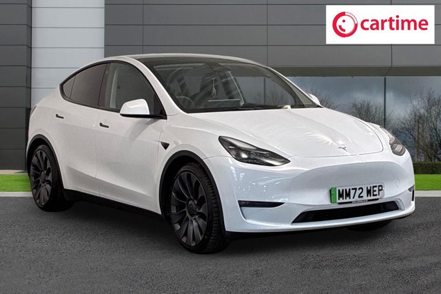 View our Tesla Model Y (Dual Motor) Performance SUV 5dr Electric Auto 4WDE (426 bhp) Expansive Glass Roof, Heated Seats, Heated Steering Wheel, Touchscreen With Navigation, 21In Alloys