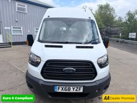 USED 2018 68 FORD TRANSIT White 2.2 TDCi 460 HDT minibus, 68,000 miles, 18 seater, 6 Speed Manual Gearbox, electric windows, double wheel,great spec. Plus VAT @ 20%! This 2018 Ford Transit TDCi 460 offers an impressive 18 seat capacity, making it an ideal choice for transporting larger groups. Powered by a robust 2.2L diesel engine, this Euro 6 compliant model combines efficiency with performance. Its registration year of 2018 ensures it benefits from modern design and technology.  The generous seating arrangement is a standout feature, providing ample space for all passengers. This Ford Transit is designed for practicality and reliability, offering a comfor
