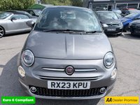 USED 2023 23 FIAT 500 Grey 1.0 MHEV hatchback, 44,183 miles, Euro 6, ULEZ compliant, 6-speed manual, 7in screen, CarPlay/Android Auto, sunroof, A/C, 15in alloys. This 2023 Fiat 500 is a superb example, having had only one owner since new. It features a responsive 1.0 litre petrol engine, meeting Euro 6 emissions standards. Inside, you'll find a 7in HD touchscreen radio complete with Bluetooth, USB, and DAB functionality, alongside seamless Apple CarPlay and Android Auto connectivity. Comfort is assured with air conditioning, while the rain and dusk sensors automatically activate the headlights. Enjoy the open air with the fixed panoramic sunroof, all con