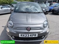 USED 2023 23 FIAT 500 Grey 1.0 MHEV hatchback, 42,442 miles, Euro 6, ULEZ compliant, 6-speed manual, 7in Screen, CarPlay/Android Auto, Sunroof, A/C, 15in alloys. This 2023 Fiat 500 is a superb example, having had only one owner since new. It is powered by an efficient 1.0 litre petrol engine and meets Euro 6 emissions standards. This model comes equipped with convenient rain and dusk sensors that automatically activate the headlights, along with Apple CarPlay and Android Auto connectivity for seamless smartphone integration. You can enjoy your favourite music and podcasts through the 7 inch HD touchscreen radio, which also features Bluetooth, USB, and DA
