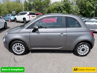USED 2023 23 FIAT 500 Grey 1.0 MHEV hatchback, 42,442 miles, Euro 6, ULEZ compliant, 6-speed manual, 7in Screen, CarPlay/Android Auto, Sunroof, A/C, 15in alloys. This 2023 Fiat 500 is a superb example, having had only one owner since new. It is powered by an efficient 1.0 litre petrol engine and meets Euro 6 emissions standards. This model comes equipped with convenient rain and dusk sensors that automatically activate the headlights, along with Apple CarPlay and Android Auto connectivity for seamless smartphone integration. You can enjoy your favourite music and podcasts through the 7 inch HD touchscreen radio, which also features Bluetooth, USB, and DA