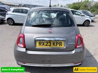 USED 2023 23 FIAT 500 Grey 1.0 MHEV hatchback, 42,442 miles, Euro 6, ULEZ compliant, 6-speed manual, 7in Screen, CarPlay/Android Auto, Sunroof, A/C, 15in alloys. This 2023 Fiat 500 is a superb example, having had only one owner since new. It is powered by an efficient 1.0 litre petrol engine and meets Euro 6 emissions standards. This model comes equipped with convenient rain and dusk sensors that automatically activate the headlights, along with Apple CarPlay and Android Auto connectivity for seamless smartphone integration. You can enjoy your favourite music and podcasts through the 7 inch HD touchscreen radio, which also features Bluetooth, USB, and DA