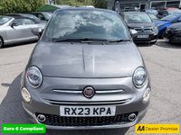 USED 2023 23 FIAT 500 Grey 1.0 MHEV hatchback, 41,298 miles, Euro 6, ULEZ compliant, 6-speed manual, 7in screen, CarPlay/Android Auto, sunroof, A/C, 15in alloys. This 2023 Fiat 500 is a superb example, having had only one owner from new. It is powered by an efficient 1.0 litre petrol engine, meeting Euro 6 emissions standards. This model comes equipped with a 7in HD touchscreen radio featuring Bluetooth, USB, and DAB functionality, alongside seamless Apple CarPlay and Android Auto connectivity. Comfort is assured with air conditioning, while the fixed sunroof, including a panoramic glass panel, adds to the airy cabin feel. Practicality is enhanced by rai