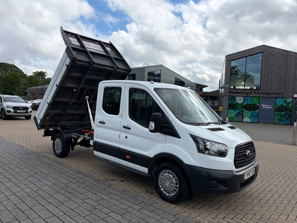 USED 2017 67 FORD TRANSIT 350 2.0TDCi EU6 L3 D/CAB ONE STOP TIPPER *ALLOY BODY*7 SEATS*E/W*TOW BAR*NEW WET BELT AT 111K MILES* EU6-LWB-7SEATS-NEW MOT