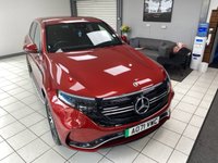 USED 2021 71 MERCEDES-BENZ EQC EQC 400 80kWh AMG Line SUV 5dr Electric Auto 4MATIC (408 ps) HYACINTH RED METALLIC / BLACK LEATHER TRIM / DUAL ZONE CLIMATE / HEATED ELECTRIC FRONT SEATS / ELECTRIC WINDOWS / POWERFOLD MIRRORS / CRUISE CONTROL / SPEED LIMITER / DRIVE MODE CONTROL / FRONT AND REAR SENSORS / REAR CAMERA / PARK ASSIST / SATNAV / DAB TUNER / BLUETOOTH / SMARTPHONE LINK / TOUCHSCREEN MEDIA / PRIVACY GLASS / 20" ALLOYS / TYPE 2 AND 3 PIN CHARGE CABLES / MERCEDES SERVICE HISTORY