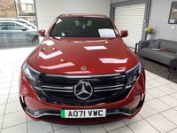 USED 2021 71 MERCEDES-BENZ EQC EQC 400 80kWh AMG Line SUV 5dr Electric Auto 4MATIC (408 ps) HYACINTH RED METALLIC / BLACK LEATHER TRIM / DUAL ZONE CLIMATE / HEATED ELECTRIC FRONT SEATS / ELECTRIC WINDOWS / POWERFOLD MIRRORS / CRUISE CONTROL / SPEED LIMITER / DRIVE MODE CONTROL / FRONT AND REAR SENSORS / REAR CAMERA / PARK ASSIST / SATNAV / DAB TUNER / BLUETOOTH / SMARTPHONE LINK / TOUCHSCREEN MEDIA / PRIVACY GLASS / 20" ALLOYS / TYPE 2 AND 3 PIN CHARGE CABLES / MERCEDES SERVICE HISTORY