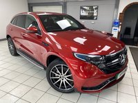 USED 2021 71 MERCEDES-BENZ EQC EQC 400 80kWh AMG Line SUV 5dr Electric Auto 4MATIC (408 ps) HYACINTH RED METALLIC / BLACK LEATHER TRIM / DUAL ZONE CLIMATE / HEATED ELECTRIC FRONT SEATS / ELECTRIC WINDOWS / POWERFOLD MIRRORS / CRUISE CONTROL / SPEED LIMITER / DRIVE MODE CONTROL / FRONT AND REAR SENSORS / REAR CAMERA / PARK ASSIST / SATNAV / DAB TUNER / BLUETOOTH / SMARTPHONE LINK / TOUCHSCREEN MEDIA / PRIVACY GLASS / 20" ALLOYS / TYPE 2 AND 3 PIN CHARGE CABLES / MERCEDES SERVICE HISTORY