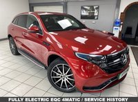 USED 2021 71 MERCEDES-BENZ EQC EQC 400 80kWh AMG Line SUV 5dr Electric Auto 4MATIC (408 ps) HYACINTH RED METALLIC / BLACK LEATHER TRIM / DUAL ZONE CLIMATE / HEATED ELECTRIC FRONT SEATS / ELECTRIC WINDOWS / POWERFOLD MIRRORS / CRUISE CONTROL / SPEED LIMITER / DRIVE MODE CONTROL / FRONT AND REAR SENSORS / REAR CAMERA / PARK ASSIST / SATNAV / DAB TUNER / BLUETOOTH / SMARTPHONE LINK / TOUCHSCREEN MEDIA / PRIVACY GLASS / 20" ALLOYS / TYPE 2 AND 3 PIN CHARGE CABLES / MERCEDES SERVICE HISTORY