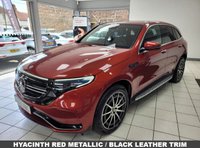 USED 2021 71 MERCEDES-BENZ EQC EQC 400 80kWh AMG Line SUV 5dr Electric Auto 4MATIC (408 ps) HYACINTH RED METALLIC / BLACK LEATHER TRIM / DUAL ZONE CLIMATE / HEATED ELECTRIC FRONT SEATS / ELECTRIC WINDOWS / POWERFOLD MIRRORS / CRUISE CONTROL / SPEED LIMITER / DRIVE MODE CONTROL / FRONT AND REAR SENSORS / REAR CAMERA / PARK ASSIST / SATNAV / DAB TUNER / BLUETOOTH / SMARTPHONE LINK / TOUCHSCREEN MEDIA / PRIVACY GLASS / 20" ALLOYS / TYPE 2 AND 3 PIN CHARGE CABLES / MERCEDES SERVICE HISTORY