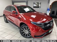 USED 2021 71 MERCEDES-BENZ EQC EQC 400 80kWh AMG Line SUV 5dr Electric Auto 4MATIC (408 ps) HYACINTH RED METALLIC / BLACK LEATHER TRIM / DUAL ZONE CLIMATE / HEATED ELECTRIC FRONT SEATS / ELECTRIC WINDOWS / POWERFOLD MIRRORS / CRUISE CONTROL / SPEED LIMITER / DRIVE MODE CONTROL / FRONT AND REAR SENSORS / REAR CAMERA / PARK ASSIST / SATNAV / DAB TUNER / BLUETOOTH / SMARTPHONE LINK / TOUCHSCREEN MEDIA / PRIVACY GLASS / 20" ALLOYS / TYPE 2 AND 3 PIN CHARGE CABLES / MERCEDES SERVICE HISTORY