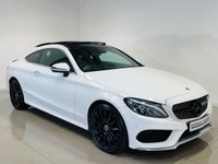 USED 2018 18 MERCEDES-BENZ C-CLASS 2.1 C250d AMG Line (Premium Plus) Coupe 2dr Diesel G-Tronic+ Euro 6 (s/s) (204 ps) Polar White | Black Leather Interior | Gloss Black AMG Wheels | Panoramic Roof | Burmester Audio | Memory Seats