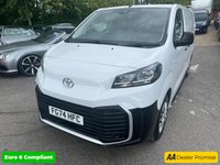 USED 2024 74 TOYOTA PROACE White 2.0D Icon LWB panel van, 10,200 miles, Euro 6, 6-speed manual, A/C, Sat nav, Rear sensors, Touchscreen. Plus VAT @ 20%! This 2024 Toyota ProAce 2.0D Icon Long Panel Van LWB Euro 6 boasts exceptionally low mileage for its age, having covered just 10,200 miles, and comes with the reassurance of only one previous owner. This Euro 6 compliant diesel van is presented in the Icon trim, featuring a robust 2.0 litre engine delivering 143 bhp. Notable features include manual air conditioning for a comfortable cabin environment, a convenient wireless charger for your devices, and dusk sensing headlights that automatically