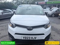 USED 2023 23 TOYOTA PROACE CITY White 1.5 BlueHDi Active panel van, 29,800 miles, Euro 6, ULEZ compliant, 6-Speed manual, Bluetooth, DAB, A/C, Touchscreen. Plus VAT @ 20%! This 2023 Toyota PROACE CITY is a standout choice, having been owned by just one careful keeper from new. This Active Short Panel Van SWB Euro 6 (s/s) 5dr model boasts a 1.5L Diesel Engine and meets Euro 6 emissions standards. It comes with a 3 month warranty for your peace of mind. Inside, you'll find practical features like Bluetooth connectivity for seamless calls and music, manual air conditioning to keep you comfortable, and auto headlights that switch on automatically when needed.  With a