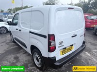 USED 2023 23 TOYOTA PROACE CITY White 1.5 BlueHDi Active panel van, 29,800 miles, Euro 6, ULEZ compliant, 6-Speed manual, Bluetooth, DAB, A/C, Touchscreen. Plus VAT @ 20%! This 2023 Toyota PROACE CITY is a standout choice, having been owned by just one careful keeper from new. This Active Short Panel Van SWB Euro 6 (s/s) 5dr model boasts a 1.5L Diesel Engine and meets Euro 6 emissions standards. It comes with a 3 month warranty for your peace of mind. Inside, you'll find practical features like Bluetooth connectivity for seamless calls and music, manual air conditioning to keep you comfortable, and auto headlights that switch on automatically when needed.  With a
