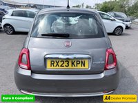 USED 2023 23 FIAT 500 Grey 1.0 MHEV hatchback, 41,649 miles, Euro 6, ULEZ compliant, 6-speed manual, 15in alloys, 7in touchscreen, CarPlay/Android Auto, sunroof. This 2023 Fiat 500 is a superb example, having had only one owner since new. It features a responsive 1.0 litre petrol engine, meeting the Euro 6 emission standards. Inside, you'll find a 7in HD touchscreen radio complete with Bluetooth, USB connectivity, and DAB digital radio, ensuring your entertainment and communication needs are met. The car also benefits from rain and dusk sensors that automatically activate the headlights, a fixed sunroof offering a bright cabin, and air conditioning for y