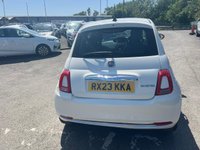 USED 2023 23 FIAT 500 White 1.0 MHEV hatchback, 39,960 miles, Euro 6, ULEZ compliant, 6-speed manual, 15in alloys, 7in touchscreen, CarPlay/Android Auto, sunroof. This 2023 Fiat 500 is a superb example, having had only one owner since new. It features a responsive 1.0 litre petrol engine, meeting Euro 6 emissions standards. Inside, you'll find a 7in HD touchscreen radio complete with Bluetooth, USB connectivity, and DAB digital radio. Seamlessly integrate your smartphone with Apple CarPlay and Android Auto. Comfort is assured with air conditioning, and the fixed sunroof adds an open feel to the cabin. Practicality is enhanced by rain and dusk sensors, whi