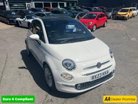 USED 2023 23 FIAT 500 White 1.0 MHEV hatchback, 39,960 miles, Euro 6, ULEZ compliant, 6-speed manual, 15in alloys, 7in touchscreen, CarPlay/Android Auto, sunroof. This 2023 Fiat 500 is a superb example, having had only one owner since new. It features a responsive 1.0 litre petrol engine, meeting Euro 6 emissions standards. Inside, you'll find a 7in HD touchscreen radio complete with Bluetooth, USB connectivity, and DAB digital radio. Seamlessly integrate your smartphone with Apple CarPlay and Android Auto. Comfort is assured with air conditioning, and the fixed sunroof adds an open feel to the cabin. Practicality is enhanced by rain and dusk sensors, whi