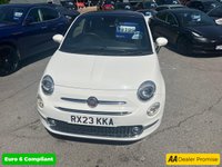 USED 2023 23 FIAT 500 White 1.0 MHEV hatchback, 39,960 miles, Euro 6, ULEZ compliant, 6-speed manual, 15in alloys, 7in touchscreen, CarPlay/Android Auto, sunroof. This 2023 Fiat 500 is a superb example, having had only one owner since new. It features a responsive 1.0 litre petrol engine, meeting Euro 6 emissions standards. Inside, you'll find a 7in HD touchscreen radio complete with Bluetooth, USB connectivity, and DAB digital radio. Seamlessly integrate your smartphone with Apple CarPlay and Android Auto. Comfort is assured with air conditioning, and the fixed sunroof adds an open feel to the cabin. Practicality is enhanced by rain and dusk sensors, whi