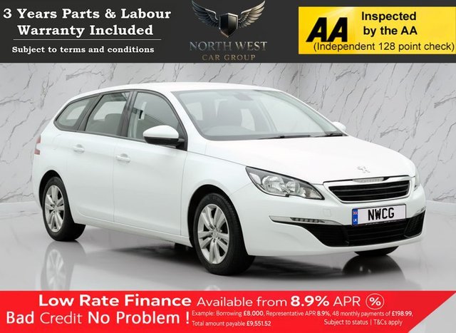 View our Peugeot 308 SW 1.2 PureTech Active Estate 5dr Petrol EAT Euro 6 (s/s) (130 ps) NATIONWIDE PARTS & LABOUR WARRANTY INCLUDED + 12 MONTHS AA BREAKDOWN FREE