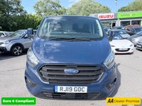 USED 2019 19 FORD TRANSIT CUSTOM Blue 2.0 320 EcoBlue Trend van, 68,700 miles, Euro 6, ULEZ compliant, 6-Speed manual, touchscreen, cruise, DAB, front & rear sensors. Plus VAT @ 20%! This 2019 Ford Transit Custom presents an exceptional ownership proposition, having been meticulously maintained by a single owner from new.  This popular 320 Trend L1 H1 model is powered by an efficient 2.0 litre EcoBlue diesel engine, meeting Euro 6 emission standards.  It comes equipped with both front and rear parking sensors, along with front fog lamps, making manoeuvring in tight spaces considerably easier.  With a mileage of just 68,700 miles, this van has been driven sparingly for its ag