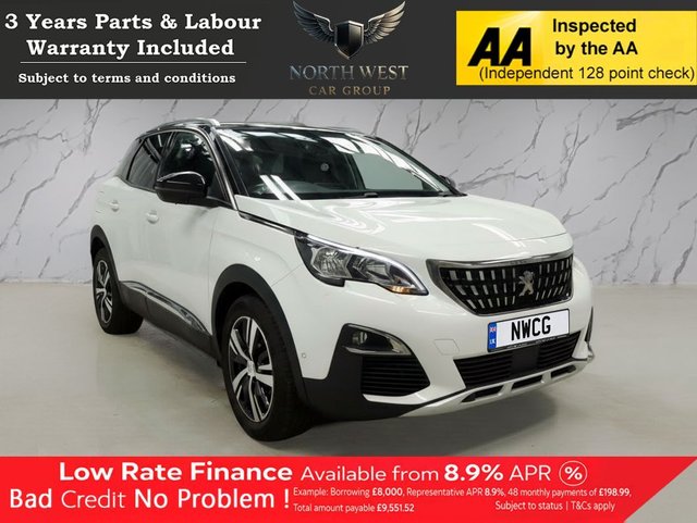View our Peugeot 3008 1.2 PureTech Allure SUV 5dr Petrol Manual Euro 6 (s/s) (130 ps) NATIONWIDE PARTS & LABOUR WARRANTY INCLUDED + 12 MONTHS AA BREAKDOWN FREE